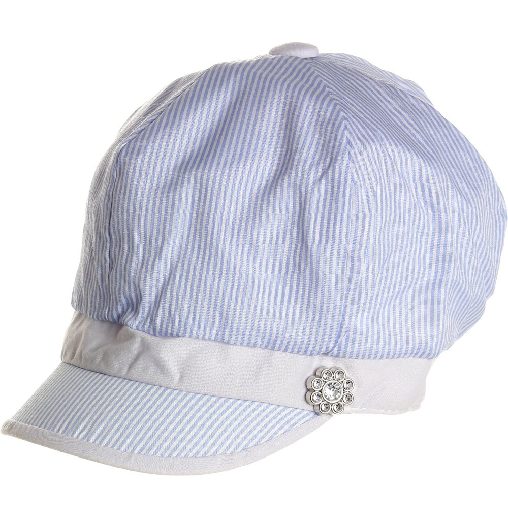Newsboy Caps Women's Spring Summer Narrow Stripes Rhinestone Flower Cabbie Hats - Light Blue - C0118SPW513