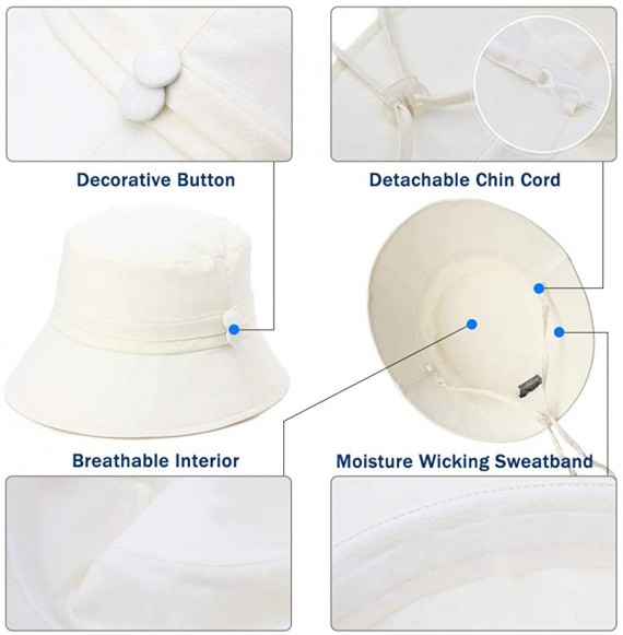 Sun Hats Packable Sun Bucket Hats for Women with String Beach SPF Protection Bonnie Gardening 55-59cm - Khaki_89024 - C418OTS...
