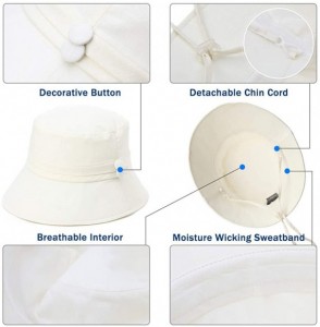 Sun Hats Packable Sun Bucket Hats for Women with String Beach SPF Protection Bonnie Gardening 55-59cm - Khaki_89024 - C418OTS...