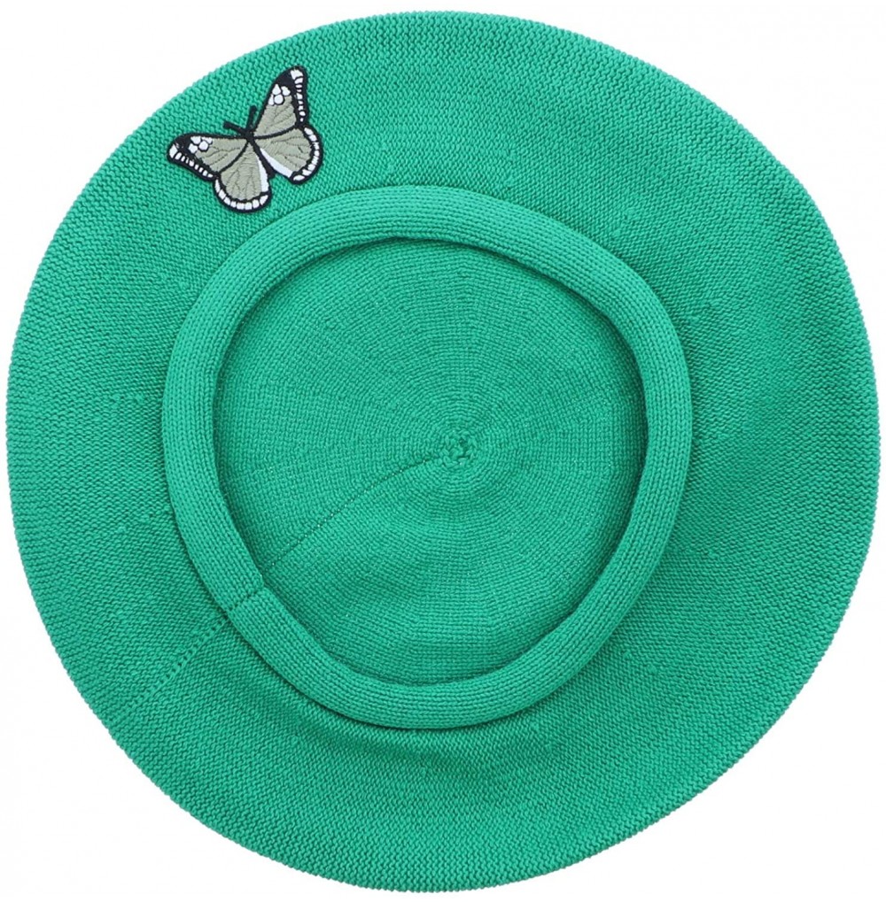 Berets Green Butterfly on Beret for Women 100% Cotton - Green - C918R4ZH5SD