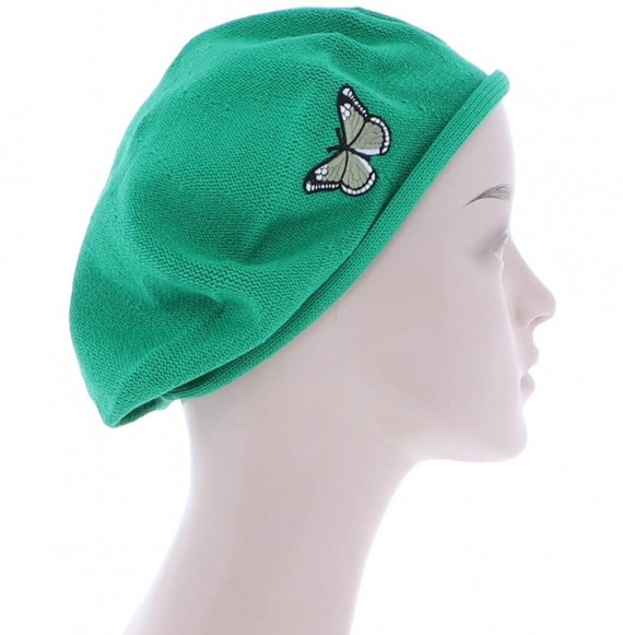 Berets Green Butterfly on Beret for Women 100% Cotton - Green - C918R4ZH5SD