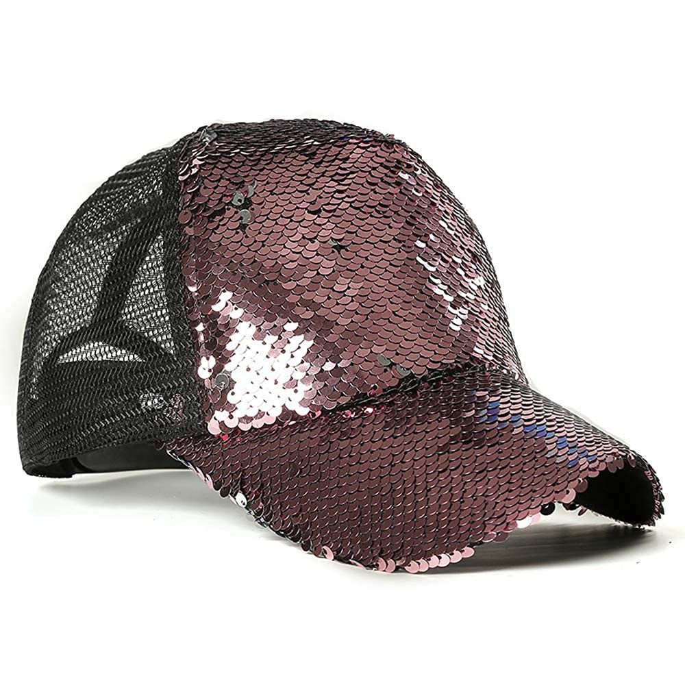 Baseball Caps Unisex Bling Mermaid Scales Sequin Trucker Hats Adjustable Mesh Caps Baseball Party Hat - Light Pink - CE18U5A8O7W