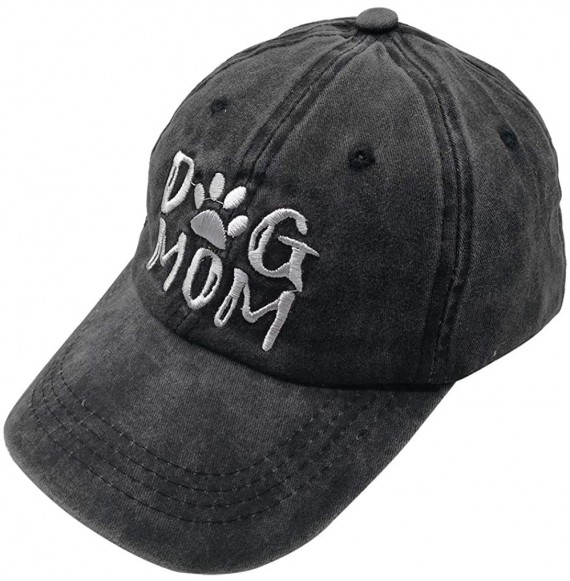 Baseball Caps Denim Fabric Adjustable Dog Mom Hat Fashion Distressed Baseball Cap for Women - Embroidered Black - C3196U0RSSO