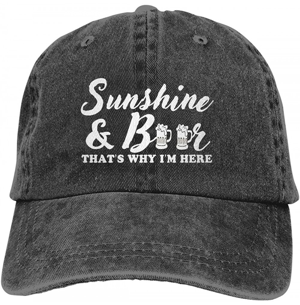 Baseball Caps Adjustable Print Sunshine Beer Here Vintage Washed Baseball Cap Denim Dad Hat - Black - CK18QXUDGMH