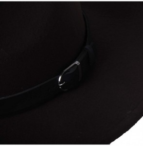 Fedoras Women's Wide Brim Wool Fedora Panama Hat with Belt - Coffee - C418HS6W3Y0