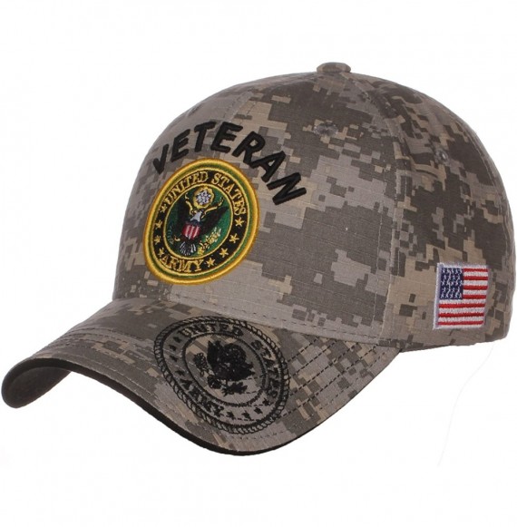 Baseball Caps US Army Official License Structured Front Side Back and Visor Embroidered Hat Cap - Veteran Emblem Camo - CX12O...