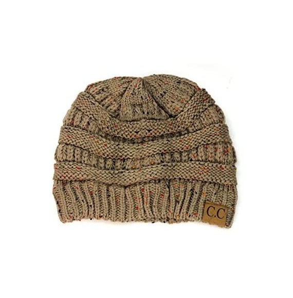 Skullies & Beanies Unisex Colorful Confetti Soft Stretch Cable Knit Beanie Skull Cap - Taupe - CE12709GM89