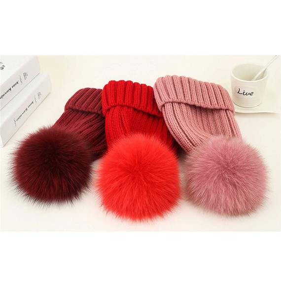 Skullies & Beanies Winter Knit Hat Kids Real Fur Pom Pom Warm Beanie Hat - Red (Real Fox Fur) - CZ18Y2D4GHN