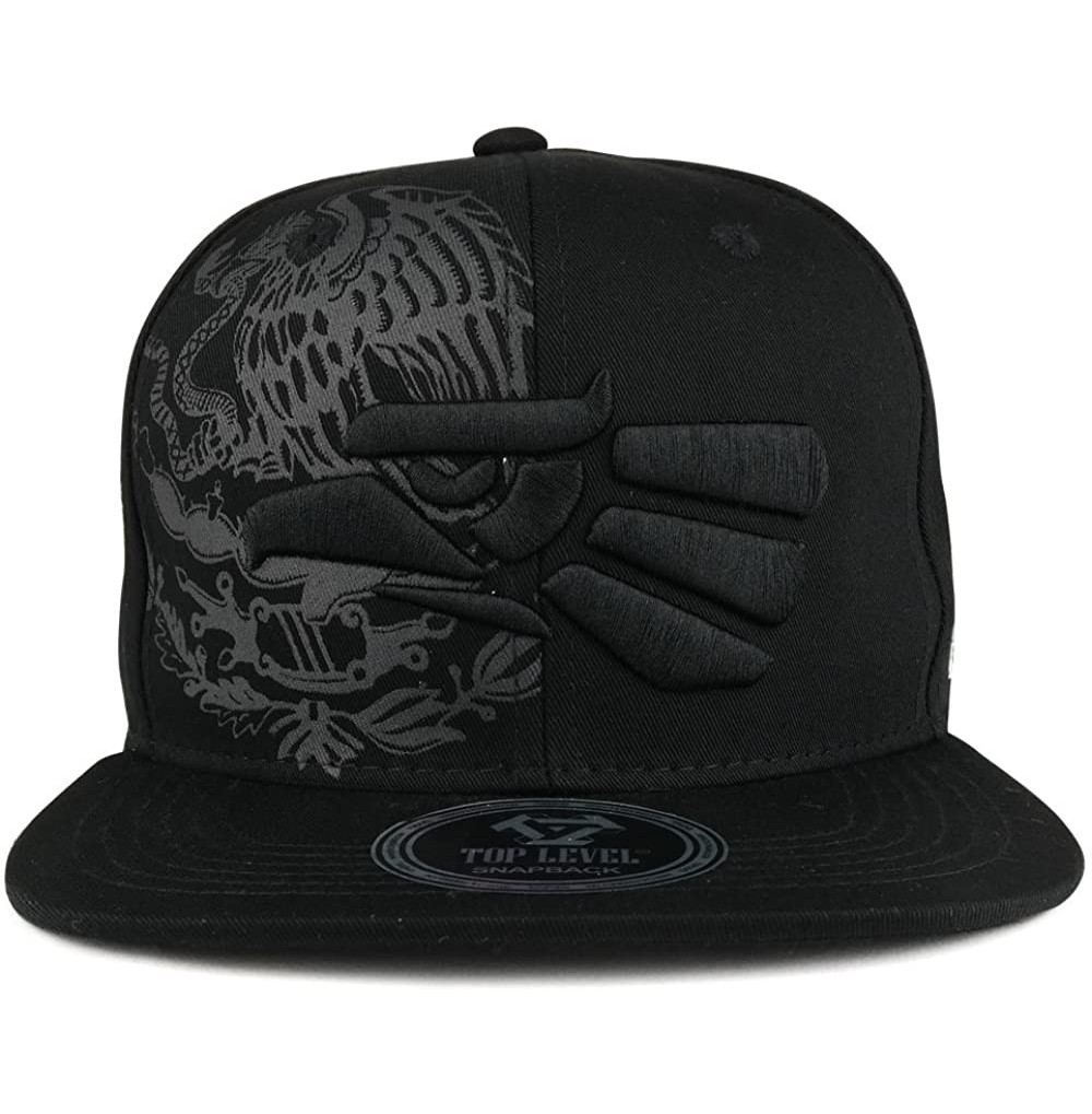 Baseball Caps Hecho En Mexico Eagle 3D Embroidered Flat Bill Snapback Cap - Black Black - CT185QZLIU7