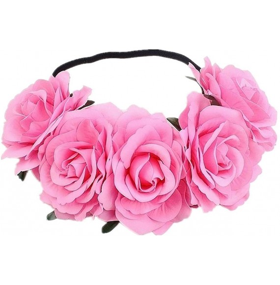 Headbands Love Fairy Bohemia Stretch Rose Flower Headband Floral Crown for Garland Party - Pink - CL18HXAK05S