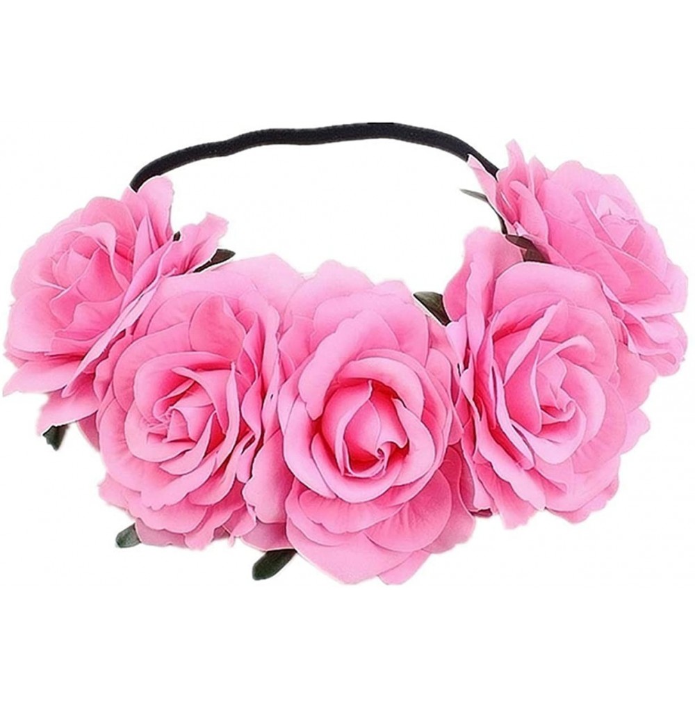 Headbands Love Fairy Bohemia Stretch Rose Flower Headband Floral Crown for Garland Party - Pink - CL18HXAK05S