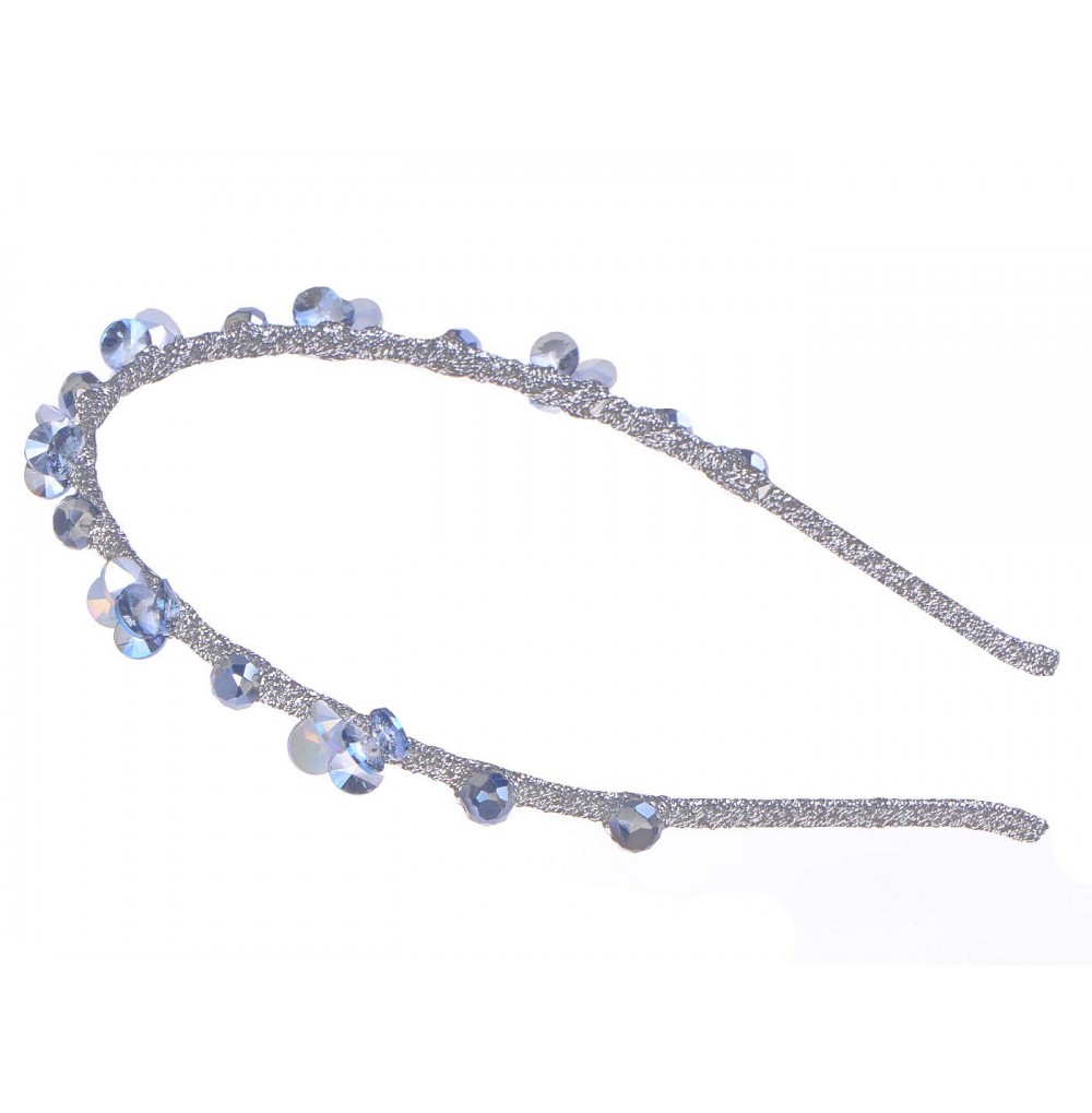 Headbands Women's Silver Tone Blue Floral Crystal Rhinestone Wedding Prom Headband Hair Accessory - Silver - CK18LMRQHWM