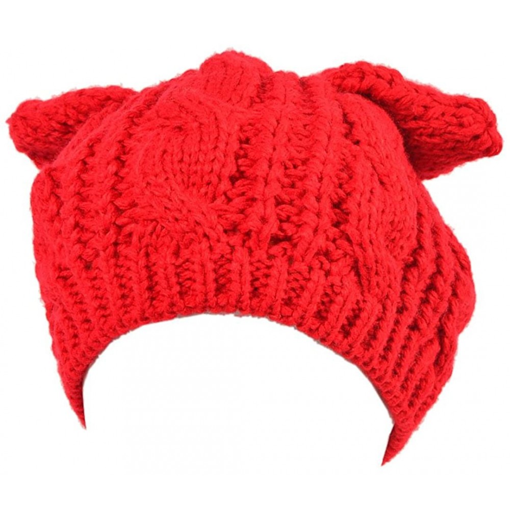 Skullies & Beanies Women Cute Cat Ear Winter Hat - Red - CD128OOIY2V