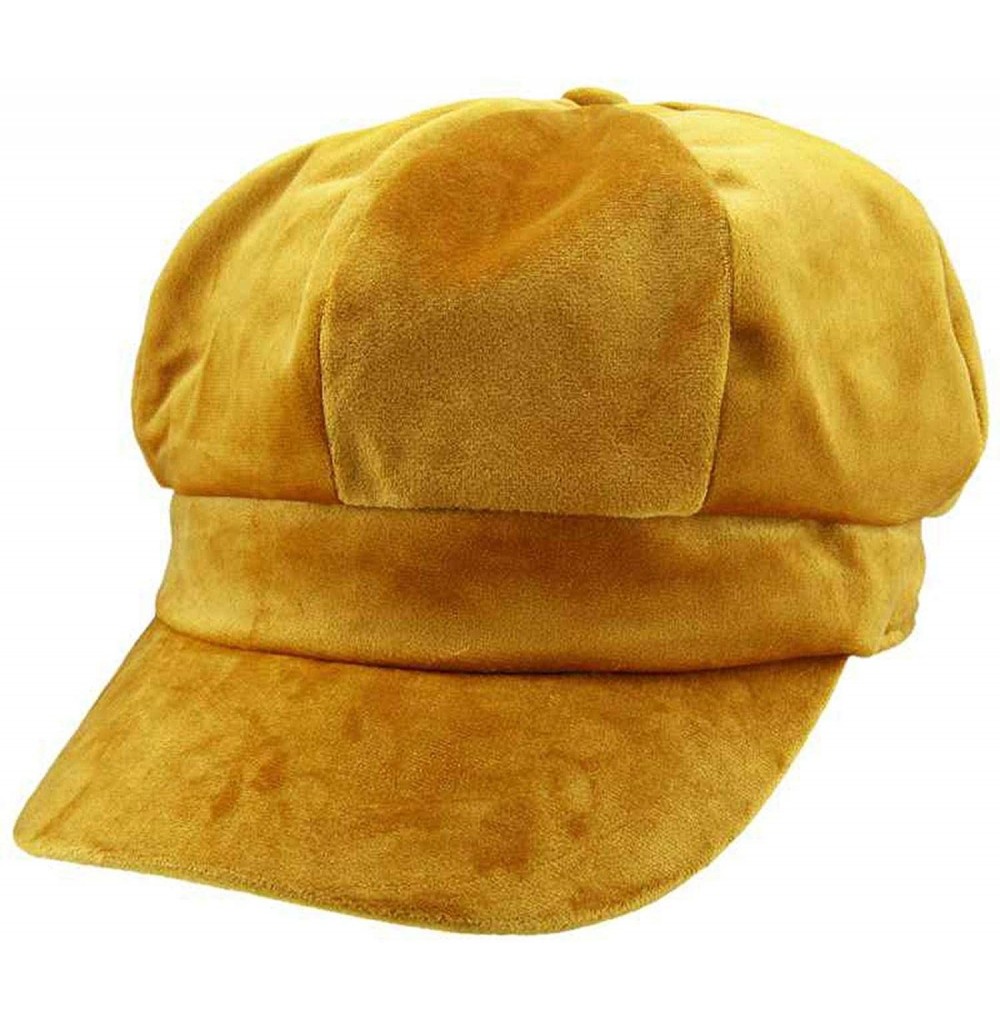 Newsboy Caps Women's Velvet Beret Cap Winter Warm 8 Panel Newsboy Hat Cabbie Hat - Yellow - CX18QMXHGQD