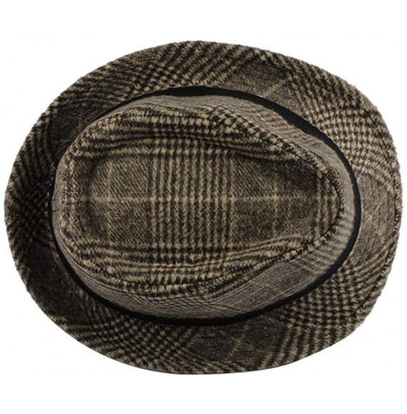 Fedoras Unisex Short Brim Wool Fedora Hat Plaid Trilby Hat Classic Jazz Cap - Brown - CB18R3YL25X