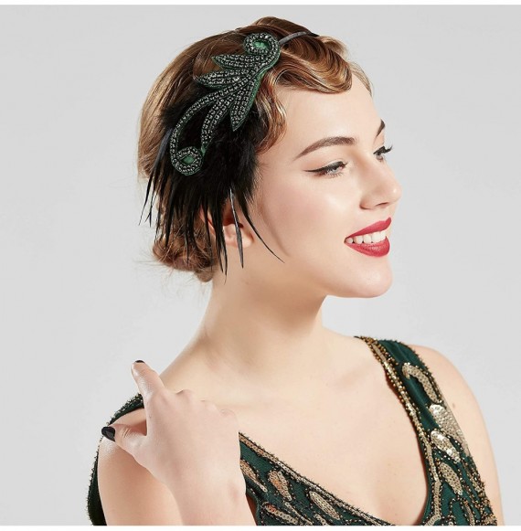 Headbands 1920s Flapper Headband Accessories Roaring 20s Feather Hair Band Vintage Gatsby Party Accessories (Green) - Green -...