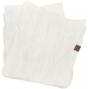 Skullies & Beanies 3pc Set Trendy Warm Chunky Soft Stretch Cable Knit Pom Pom Beanie- Scarves and Gloves Set - Ivory - CA18H7...