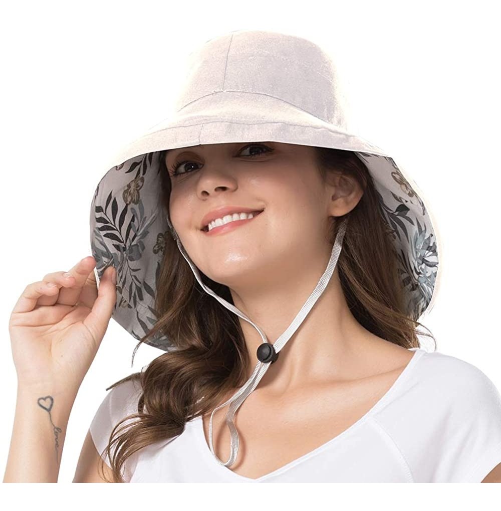 Bucket Hats Women Wide Brim Sun Hats Foldable UPF 50+ Sun Protective Bucket Hat - Leaf Beige - CE196SC00WA