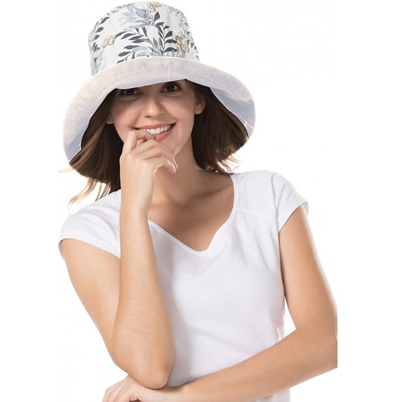 Bucket Hats Women Wide Brim Sun Hats Foldable UPF 50+ Sun Protective Bucket Hat - Leaf Beige - CE196SC00WA