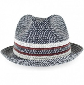 Fedoras Belfry Men Women Summer Straw Trilby Fedora Hat in Blue Tan Black - Daxnavy - CC18SO3GU78