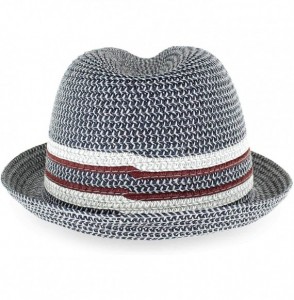 Fedoras Belfry Men Women Summer Straw Trilby Fedora Hat in Blue Tan Black - Daxnavy - CC18SO3GU78