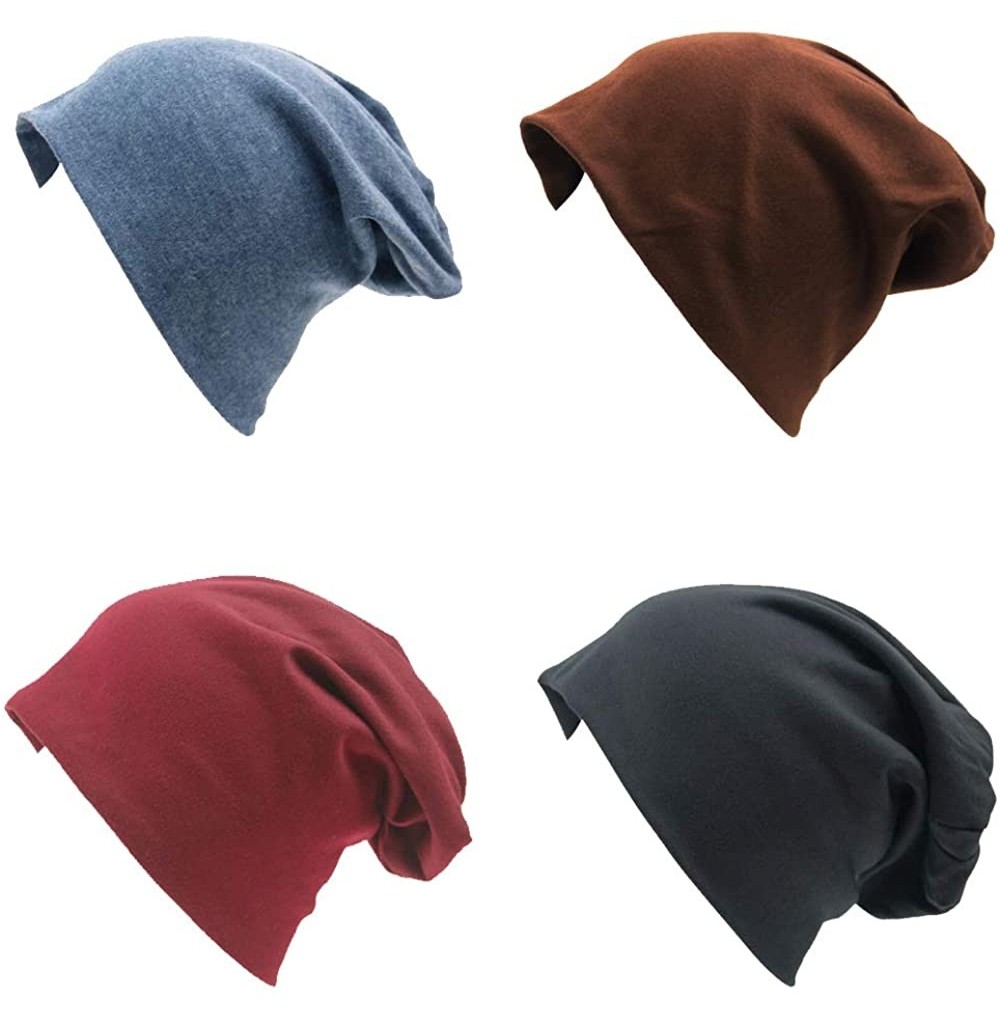 Skullies & Beanies Soft Cotton Slouchy Stretch Beanie Hat Hipster- 4 or 2 Pack of Baggy Chemo Hats for Men and Women - Set 7 ...