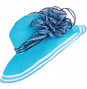 Sun Hats Womens Church Wedding Kentucky Derby Wide Brim Straw Summer Beach Hat A115 - Blue - CQ11RISF1ZN