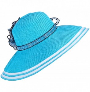 Sun Hats Womens Church Wedding Kentucky Derby Wide Brim Straw Summer Beach Hat A115 - Blue - CQ11RISF1ZN