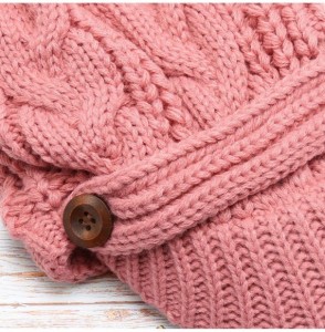 Skullies & Beanies Women's Chunky Winter Soft Cable Knitted Double Layer Visor Beanie Hat with Faux Fur Pom Pom - Dusty Pink ...