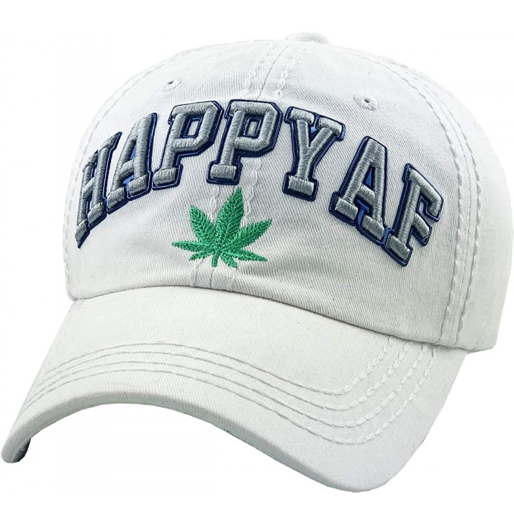 Baseball Caps Weed Marijuana Leaf Collection Dad Hat Baseball Cap Polo Style Adjustable - (6.7) Happy Af White - C11924ZYX76