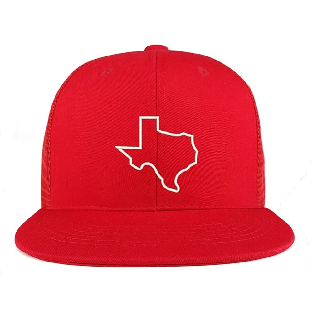 Baseball Caps Texas State Outline Embroidered Cotton Flat Bill Mesh Back Trucker Cap - Red - C8185YO2SRO