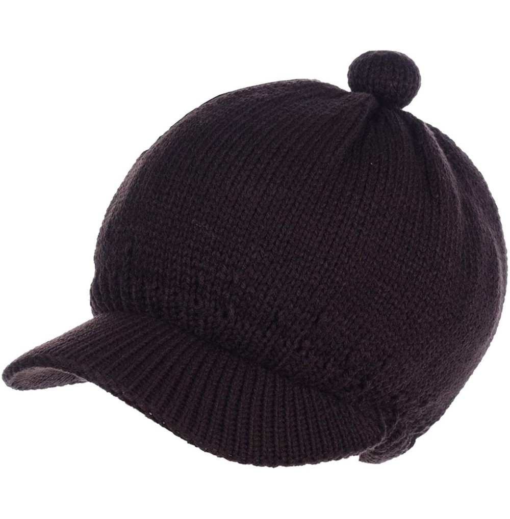 Skullies & Beanies Womens Winter Visor Cap Beanie Hat Wool Blend Lined Crochet Decoration - Brown Lines - CP18WHUYMKL