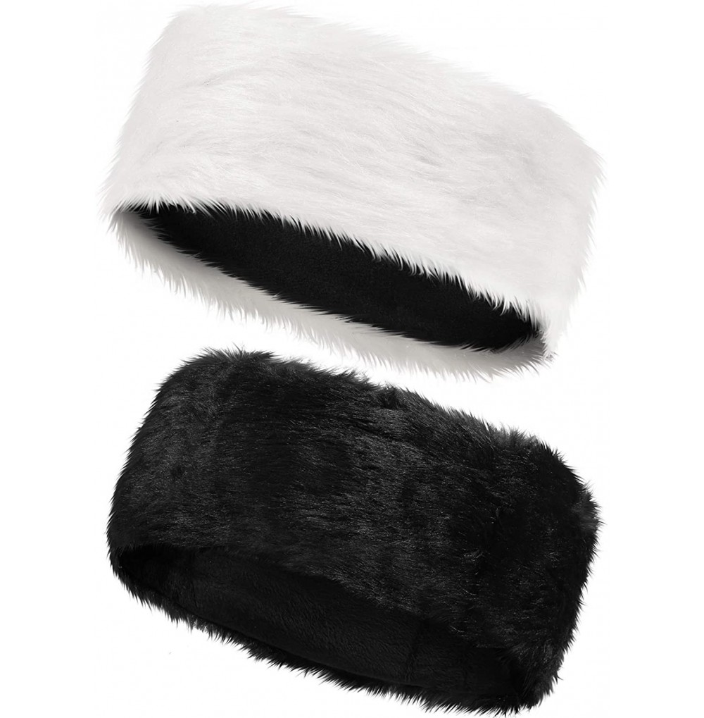 Cold Weather Headbands 2 Pieces Faux Fur Headbands Winter Ear Warmers Earmuffs Warm Elastic Hairbands Head Wraps for Outdoor ...