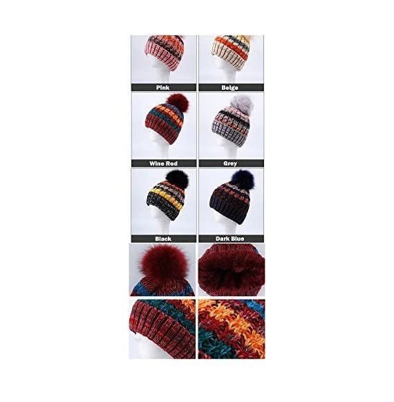 Skullies & Beanies Women's Fleece Lined Beanie Winter Knit Ear Flaps Hat with Pompom Faux Knitted Hat Scarf Mask Set - Black ...