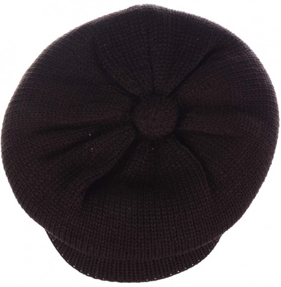 Skullies & Beanies Womens Winter Visor Cap Beanie Hat Wool Blend Lined Crochet Decoration - Brown Lines - CP18WHUYMKL