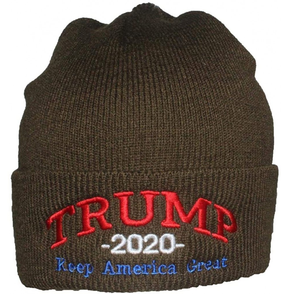 Skullies & Beanies Adult USA Made Embroidered Trump 2020 Keep America Great Beanie - Olive - C918A9C3X3L