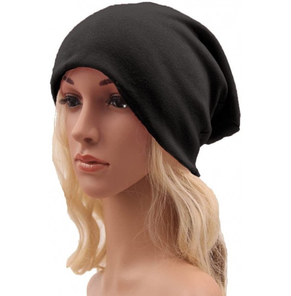 Skullies & Beanies Unisex Baggy Lightweight Hip-Hop Soft Cotton Slouchy Stretch Beanie Hat - Y Black 2 Pack - CO184ACWCH9