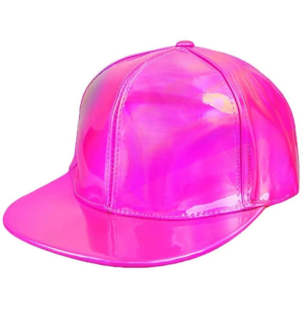 Baseball Caps Shiny Holographic Baseball Cap Laser Leather Rainbow Reflective Glossy Snapback Hats - Pink - C518AUGQLCE