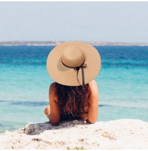 Sun Hats Womens Straw Hat Wide Brim Floppy Beach Cap Adjustable Sun Hat for Women UPF 50+ - Bowknot&khaki - C11948Q634E