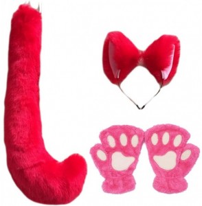 Headbands Party Cosplay Costume Fox Ears Faux Fur Hair Hoop Headband + Tail Set - C9 Polyester Set(red) - CU18UWYGECM