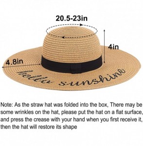 Sun Hats Womens Straw Hat Wide Brim Floppy Beach Cap Adjustable Sun Hat for Women UPF 50+ - Hello Sunshine&khaki - CA1947MX829