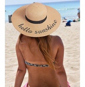 Sun Hats Womens Straw Hat Wide Brim Floppy Beach Cap Adjustable Sun Hat for Women UPF 50+ - Hello Sunshine&khaki - CA1947MX829