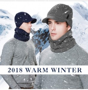 Skullies & Beanies Unisex Knit Beanie Visor Cap Winter Hat Fleece Neck Scarf Set Ski Face Mask 55-61cm - 89210-black Set - CQ...