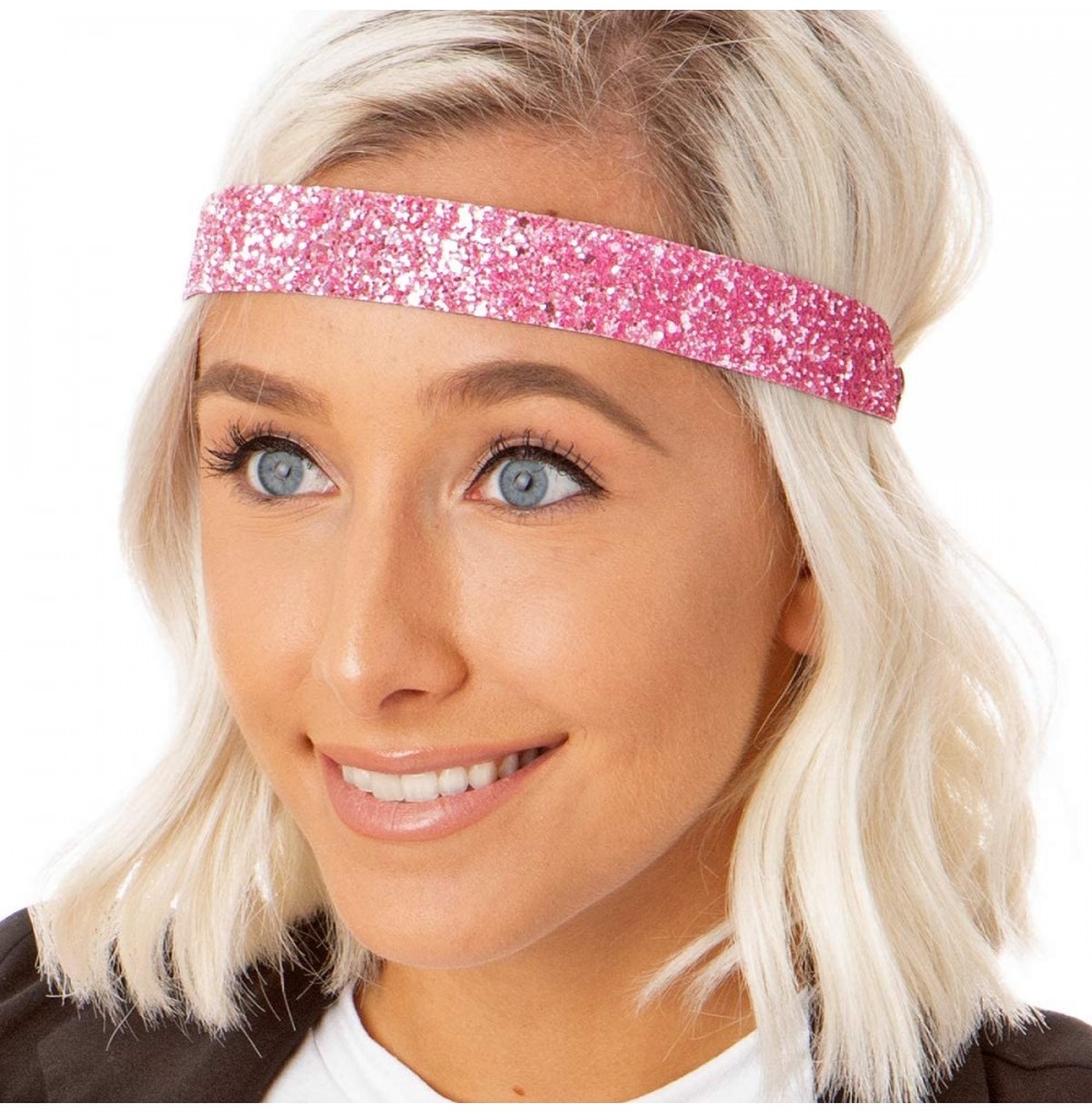 Headbands Women's Adjustable NO Slip Wide Bling Glitter Headband - Light Pink - CY11VDDIFBL