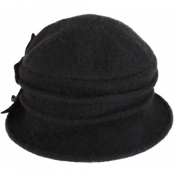 Bucket Hats Womens Girls Warm Wool Cloche Round Hat Wrinkled Floral Fedora Bucket Vintage Hat for Ladies - Black-2 - CG18KG06AST