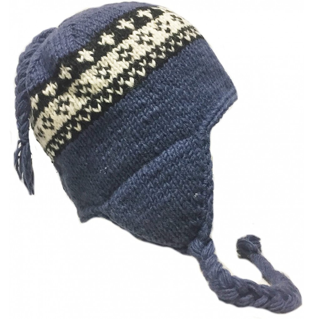 Skullies & Beanies Nepal Hand Knit Sherpa Hat with Ear Flaps- Trapper Ski Heavy Wool Fleeced Lined Cap - CC11I5HK5FH