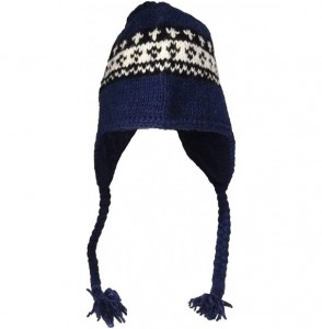 Skullies & Beanies Nepal Hand Knit Sherpa Hat with Ear Flaps- Trapper Ski Heavy Wool Fleeced Lined Cap - CC11I5HK5FH
