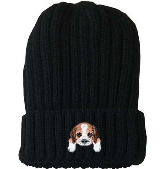Skullies & Beanies [ Beagle ] Cute Embroidered Puppy Dog Warm Knit Fleece Winter Beanie Skull Cap [ Black ] - CX189RY7IER