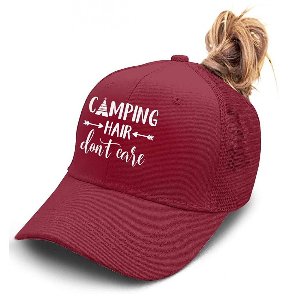 Baseball Caps Camping Hair Don't Care Ponycap Messy High Bun Ponytail Adjustable Mesh Trucker Baseball Cap Hat for Women - CV...