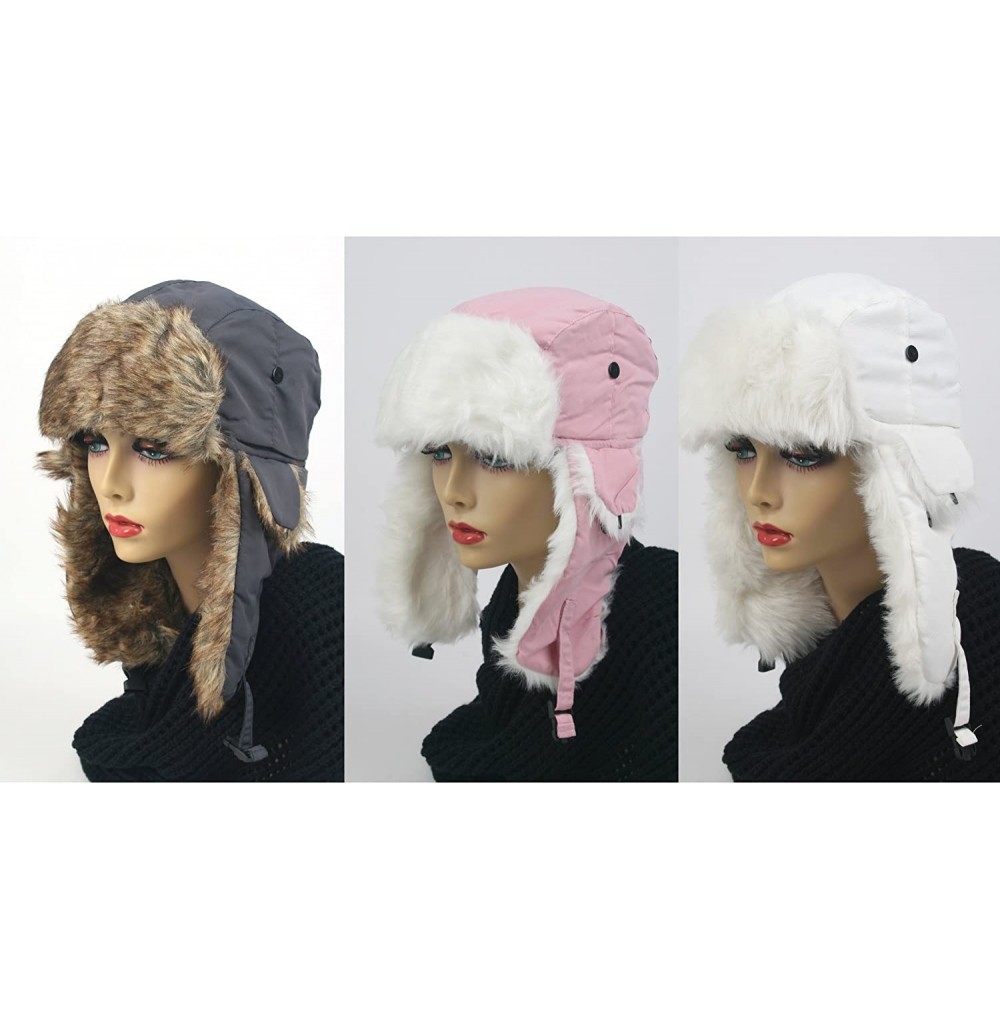 Bomber Hats 3 Pcs Women's Trapper Winter Ear Flap Hat P136 - S4-gray-pink-white - CJ11BFF23NX